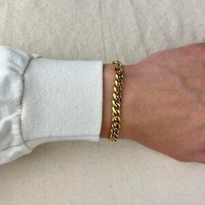 Vintage style stainless steel gold cuban link chain bracelet grunge punk 7mm